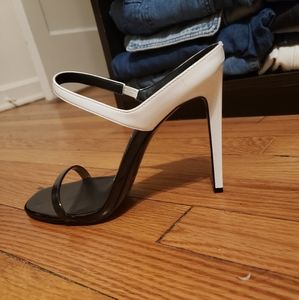 Calvin Klein Black/White Mule Strappy Heel Sandal